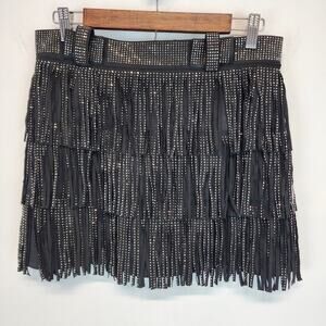 Black Faux Suede Rhinestone Fringe Skirt Size M Festival Eras Blushing Brunette